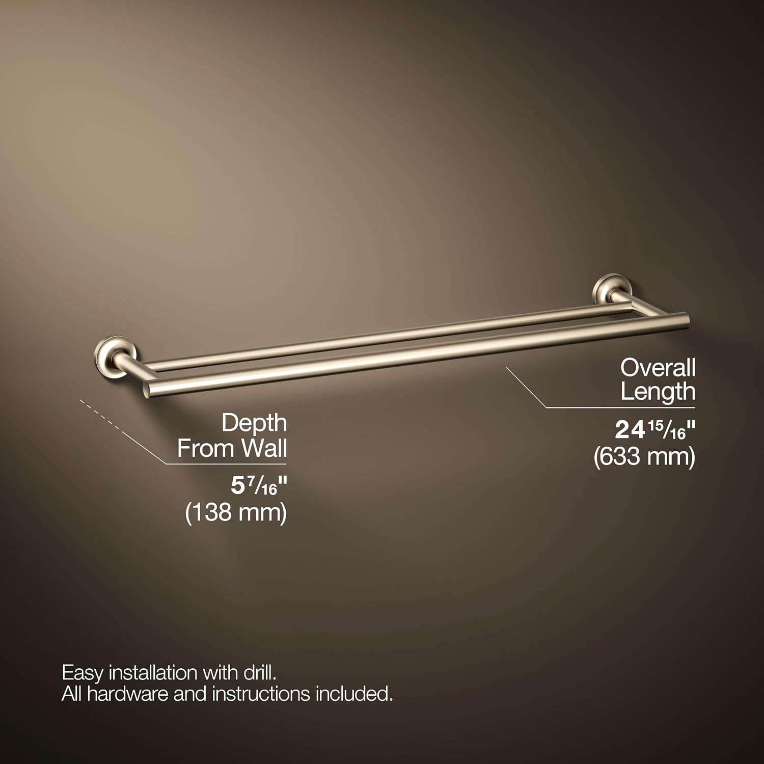 Kohler 14375-BV Purist® 24' Double Towel bar, Vibrant Brushed Bronze
