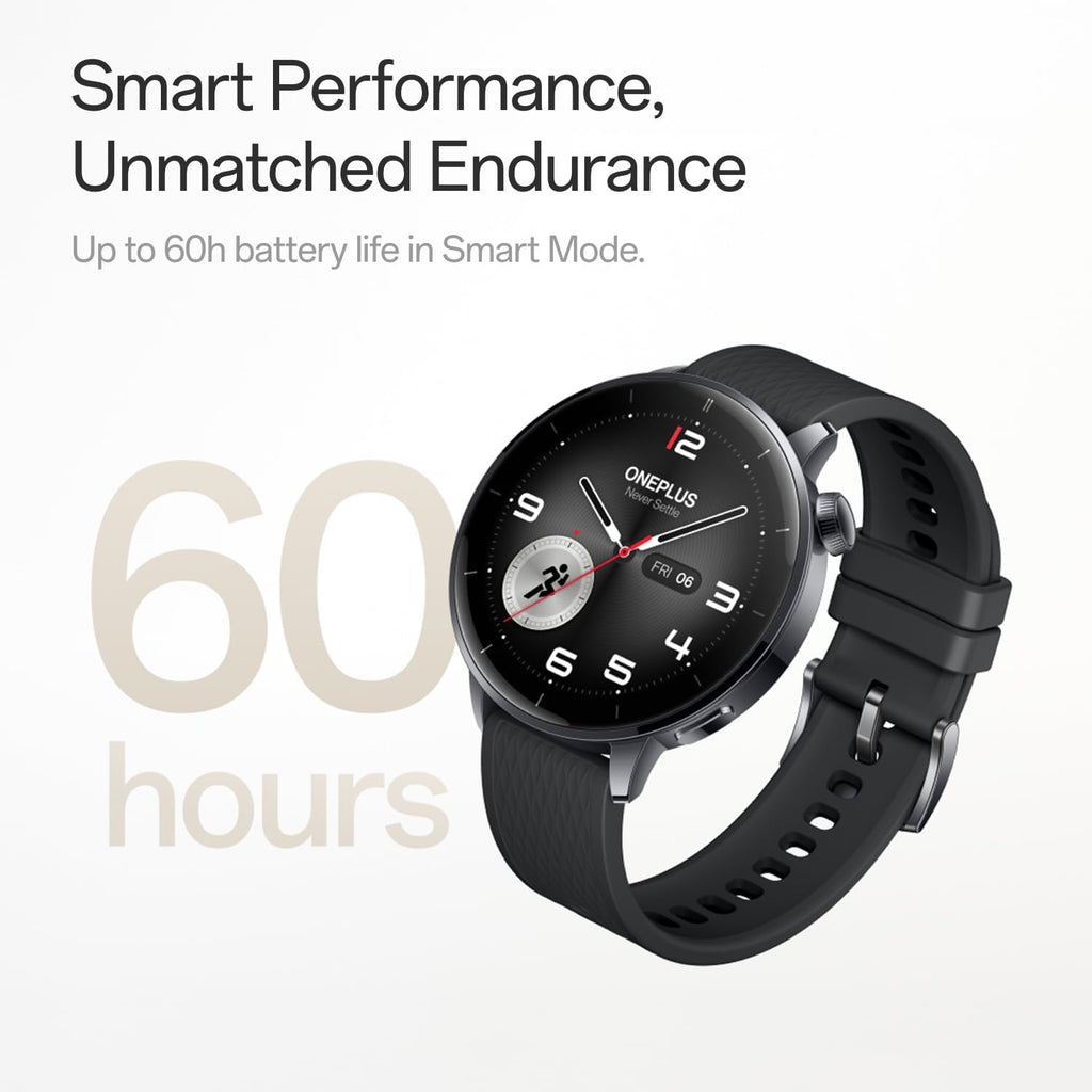 OnePlus Watch 3 43mm Black Steel, WearOS, Black Steel, 32GB Storage, 60h Battery Life, Bluetooth, GPS Navigation, Round Face, 1.32-Inch Display, not Comptable with iOS