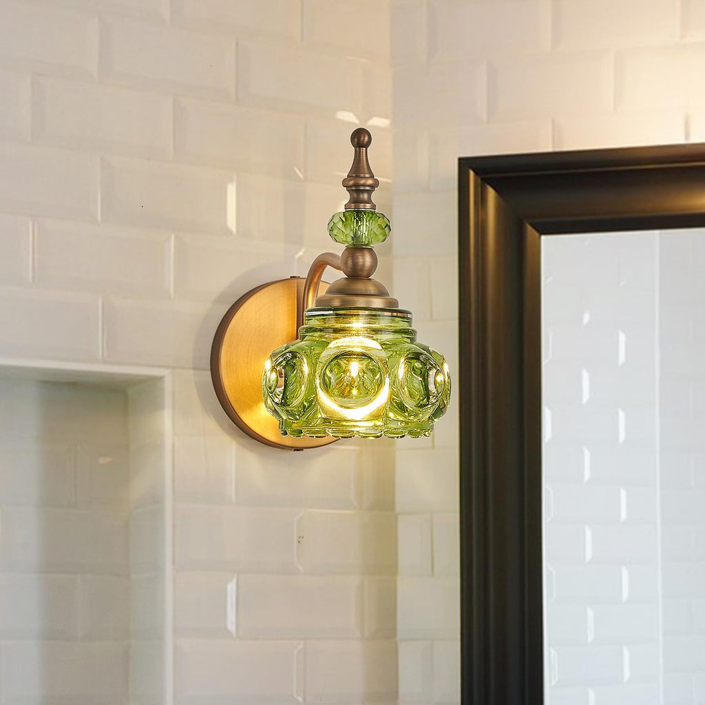 2-Pack Wall Sconces Green + Brass Bathroom Vanity Lighting Fixtures, Vintage Vanity Light Rust-Proof and Durable for Bedroom Living Room Hallway