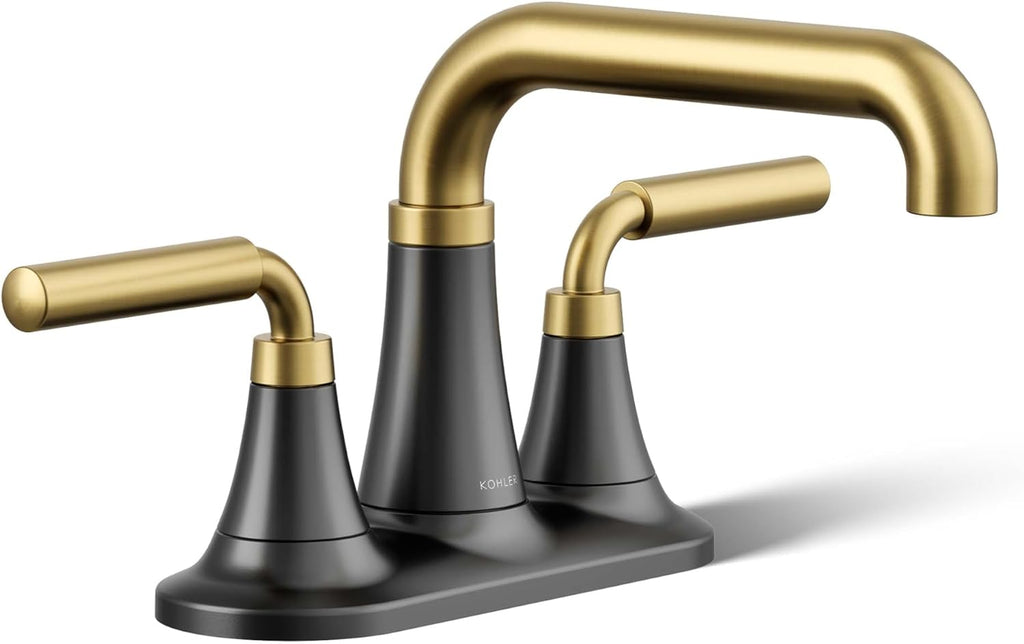 KOHLER K-27414-4K-BMB Tone™ Centerset Bathroom Sink Faucet, Clicker Drain, Bathroom Faucets, 1.0 GPM, Matte Black with Brushed Moderne Brass
