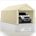 10x20 FT Heavy Duty Carport Car Tent Car Canopy Storage Shed, Portable Garage with Removable Sidewalls & Doors All-Season Tarp for Car,Truck,SUV,Party Beige