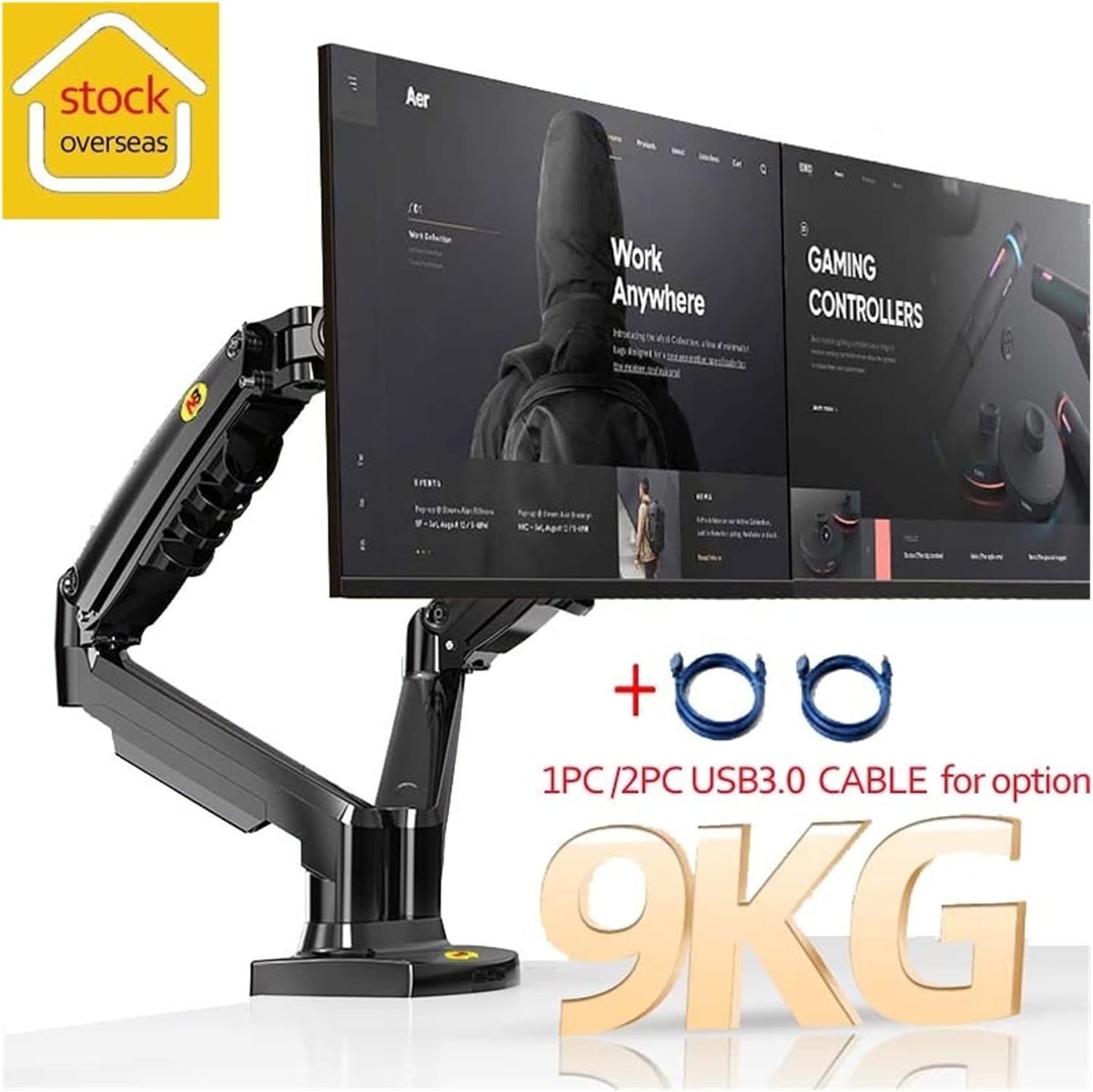 F160 Support USB3.0 27' 2-9KG Double Monitor Stand for No Hole Air Press Gas Strut Tv Mount Dual Sreen 360 Rotate Desktop(F160 New)