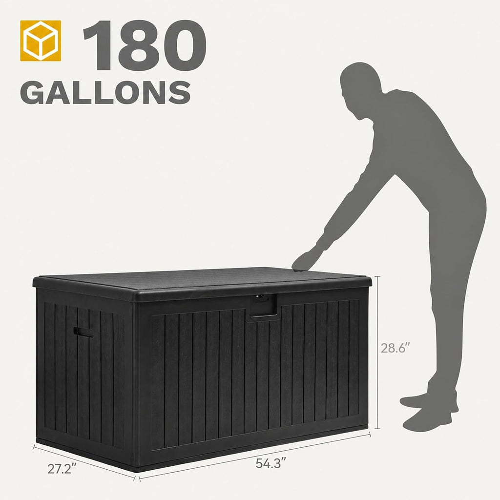 DWVO 180 Gallon Double-Wall Deck Box, XL Large Resin Outdoor Storage Box, Lockable & Waterproof, Double as Seating, 1000lbs Capacity (Black)