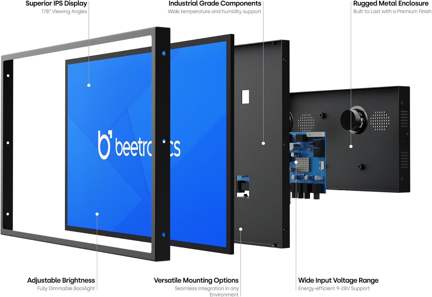 Beetronics 32-Inch Full HD IPS Monitor - Professional Industrial-Grade Display | HDMI, VGA, BNC, RCA Inputs | Durable Metal Housing, Matte Screen, 24/7 Continuous Operation, Wide Viewing Angle, 32HD7M