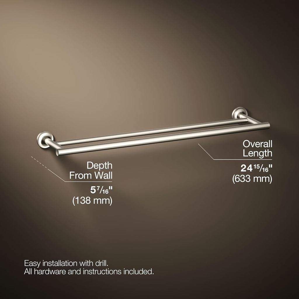 Kohler 14375-BN Purist® 24' Double Towel bar, Vibrant Brushed Nickel