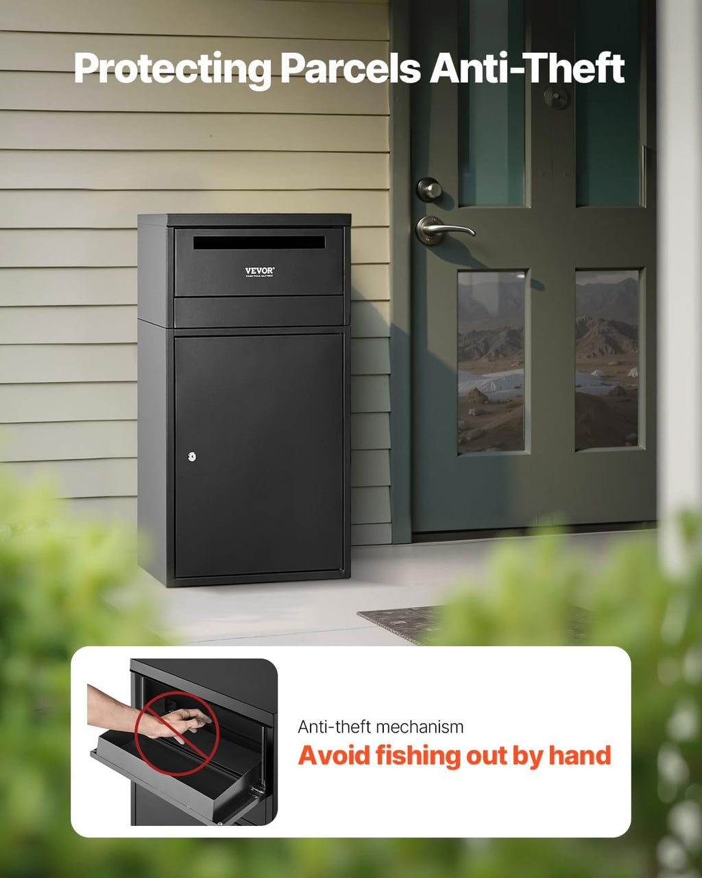 VEVOR Package Delivery Boxes for Outside, 35.8 in Mailbox for Parcel with Lock, Galvanized Steel Package Drop Box with Anti-Theft Design, Weather-Resistant Package Mailbox for Home and Office, Black