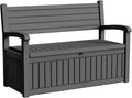 PatioZen 80 Gallon Outdoor Storage Bench Deck Box Waterproof Lockable,Outdoor Storage Furniture for Patio,Garden and Porch,Tools and Cushions（ Black Stripe）