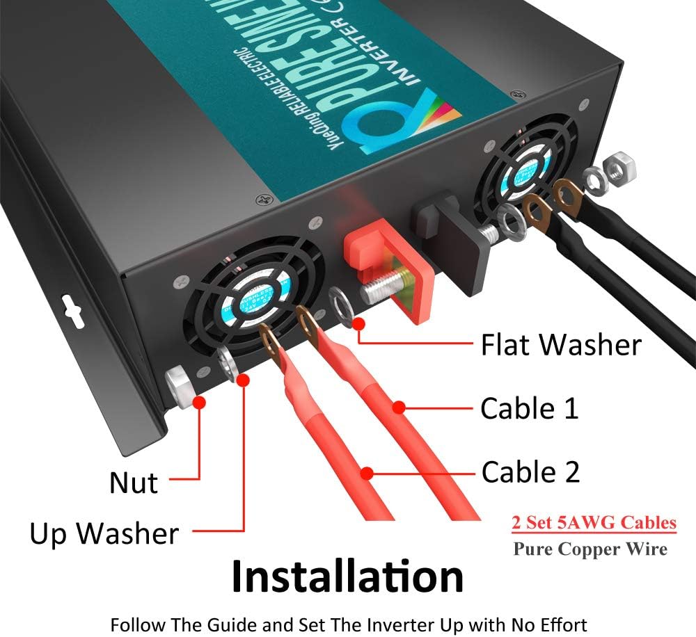 WZRELB RBP-500012S Pure Sine Wave 5000W (10000W Surge) 12V Power Inverter DC to AC Power - Solar, RV, Black