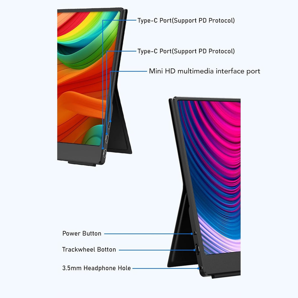 XUMIUZIY 14 Inch Portable Monitor, 1080P FHD USB C Computer Display, HDR IPS Gaming Monitor with Speaker and Smart Case, External Display for Laptop PC Phone (14 Inch)
