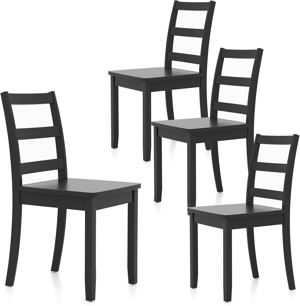 GOFLAME Dining Chairs Set of 4, Ladder Back Side Chairs with Solid Rubber Wood Legs & Non-Slip Food Pads, 4-Pack Space-Saving Armless Dining Chairs for Dining Room, Living Room, Restaurant, Black