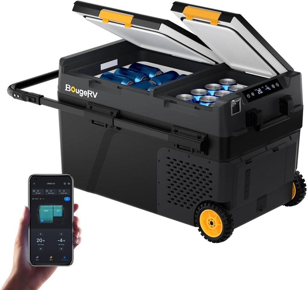 BougeRV 43 Quart Portable Fridge Freezer, 12 Volt Car Refrigerator, -4℉ to 68℉ Dual Zone Compressor Electric Cooler 12/24V DC, 110~240V AC for Overlanding, Camping, RV(2026 New Model: CRD2 V2.0)
