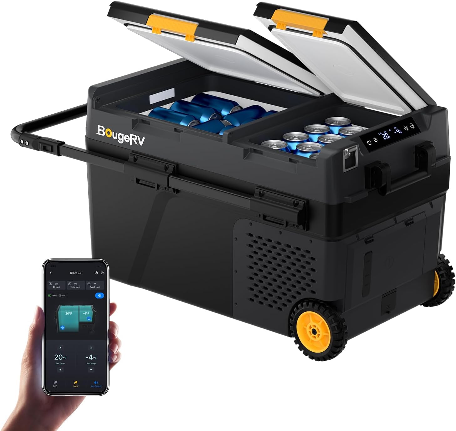 BougeRV 43 Quart Portable Fridge Freezer, 12 Volt Car Refrigerator, -4℉ to 68℉ Dual Zone Compressor Electric Cooler 12/24V DC, 110~240V AC for Overlanding, Camping, RV(2026 New Model: CRD2 V2.0)