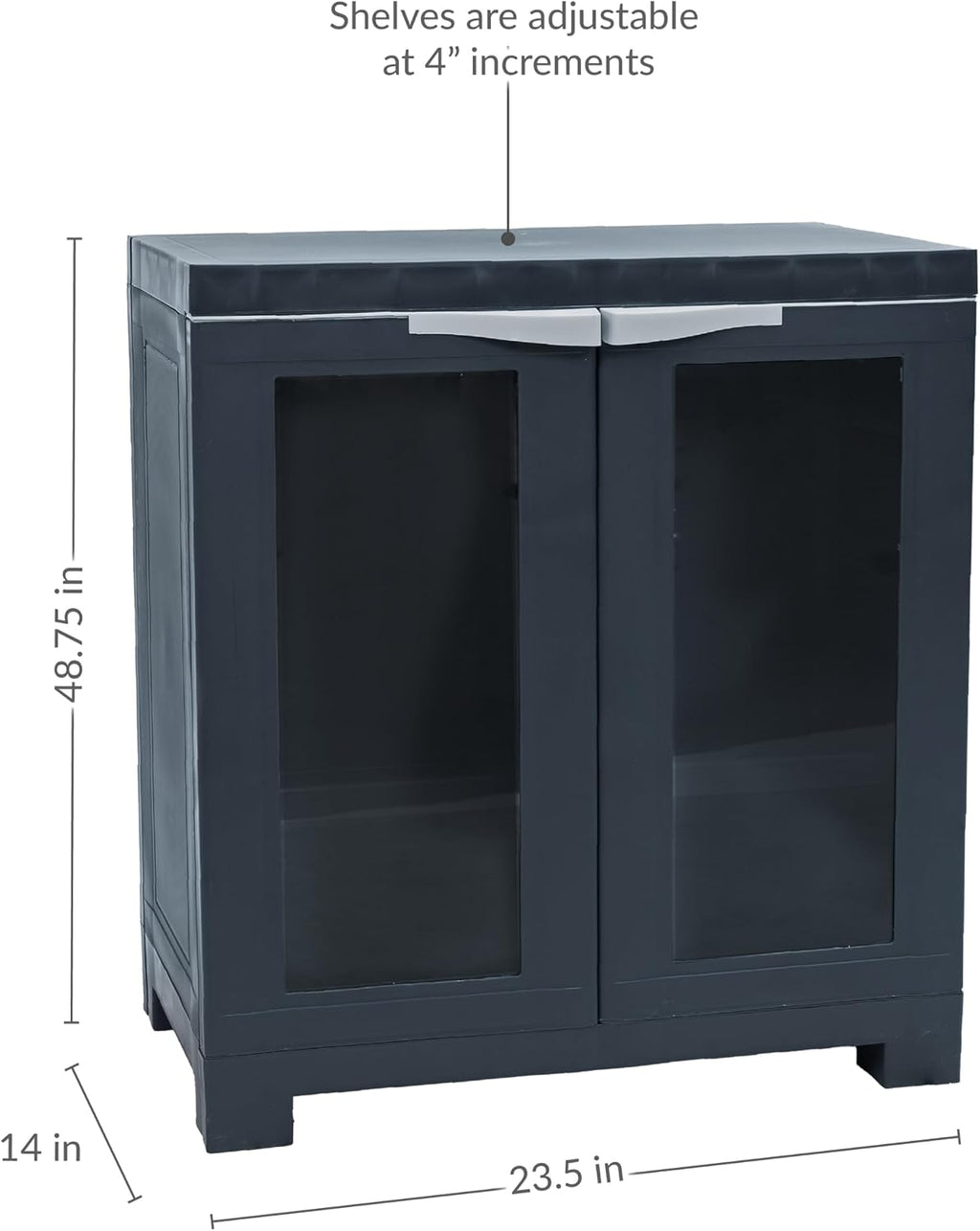 Sunnydaze 25.5' H Resin Garage Storage Cabinet - Garage Cabinet with 2 Acrylic Glass Doors - Freestanding Utility Storage for Laundry Room, Office, Basement - Charcoal