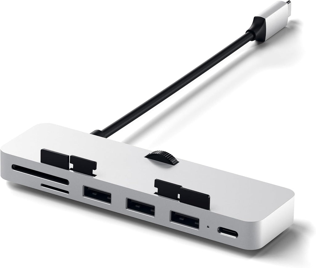 Satechi Aluminum Type-C Clamp Hub Pro with USB-C Data Port, USB-A 3.0 Data, Micro/SD Card Reader - Compatible with 2020/2019/2017 iMac & iMac Pro, Does Not Fit 2021 iMac (Silver)