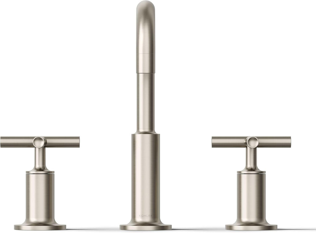 KOHLER K-14406-3-BN Purist® Widespread Bathroom Sink Faucet, Bathroom Faucets, 3-Hole with Low Cross Handles, 1.2 GPM, Vibrant Brushed Nickel