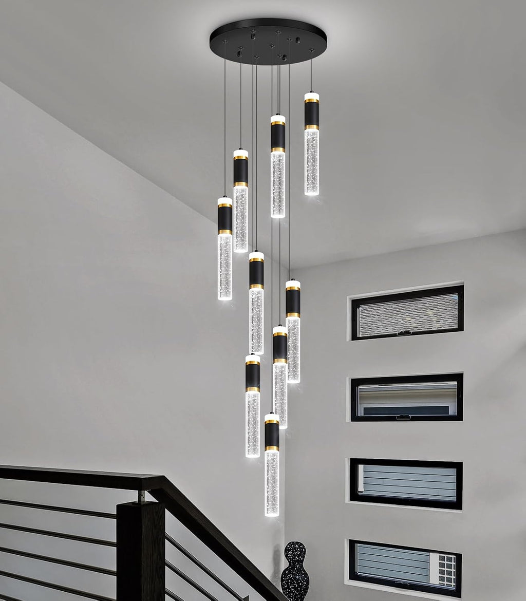 9-Lights Modern Crystal Spiral Chandelier for Staircase High Ceiling Chandeliers Bubble Pendant Lighting Hanging Light Fixture Flush Mount for Foyer Entryway