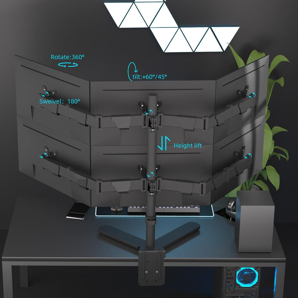 6 Six Monitor Desk Mount Arm Fits Screens up to 32 inch, 19.8 lbs/Weight Capacity per Screen, Fully Adjustable Bracket Stand Black HP X35JX-6