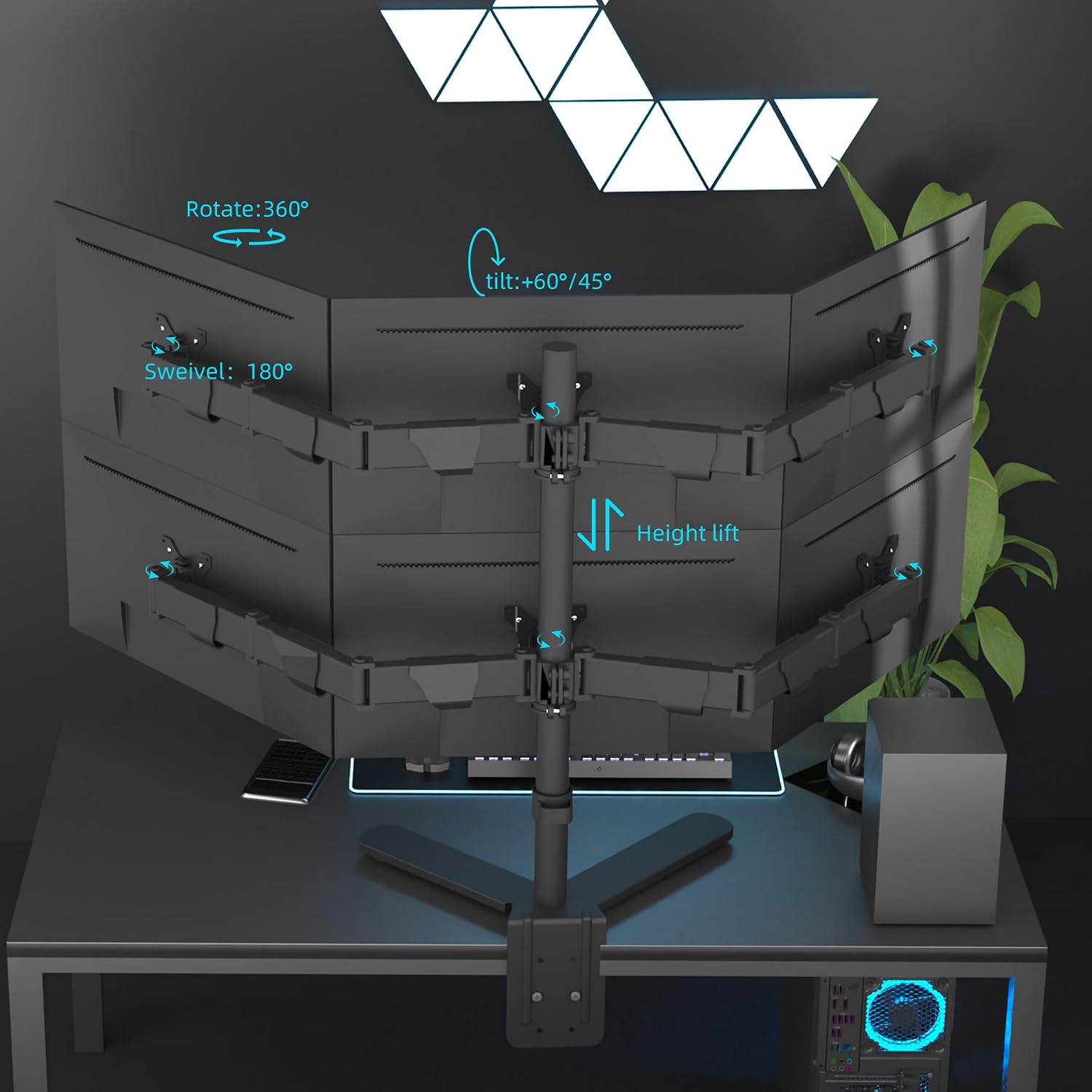 6 Six Monitor Desk Mount Arm Fits Screens up to 32 inch, 19.8 lbs/Weight Capacity per Screen, Fully Adjustable Bracket Stand Black HP X35JX-6