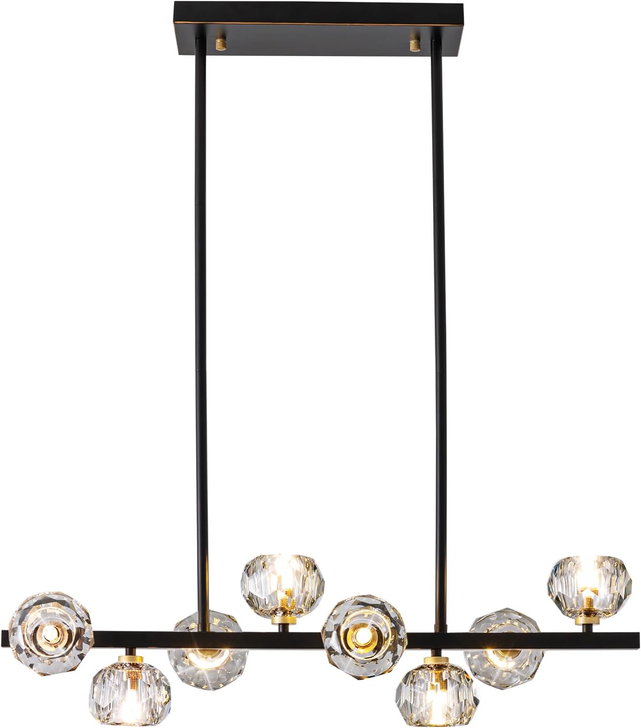 Modern Crystal Chandelier Dining Room Light fixtures Black Chandeliers with Crystal Ball Shade 8-Lights Industrial Globe Hanging Pendant Lighting for Kitchen Island,Living Room,Dining Room