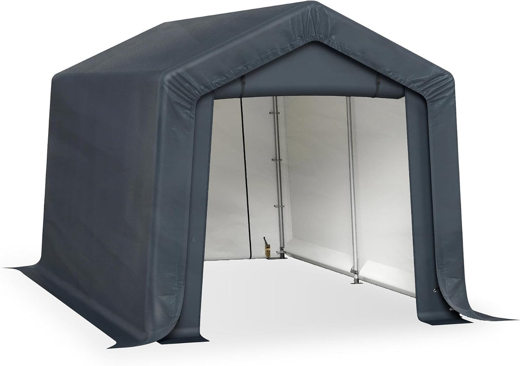 MFSTUDIO Portable Shed Garage, 8x12 Storage Tent Motorcycle Sheds Carport Heavy Duty Canopy with Rolled up Zipper Doors, Outside Utility Shelter Garages Tents for Motorcycles, Bicycles and Tools