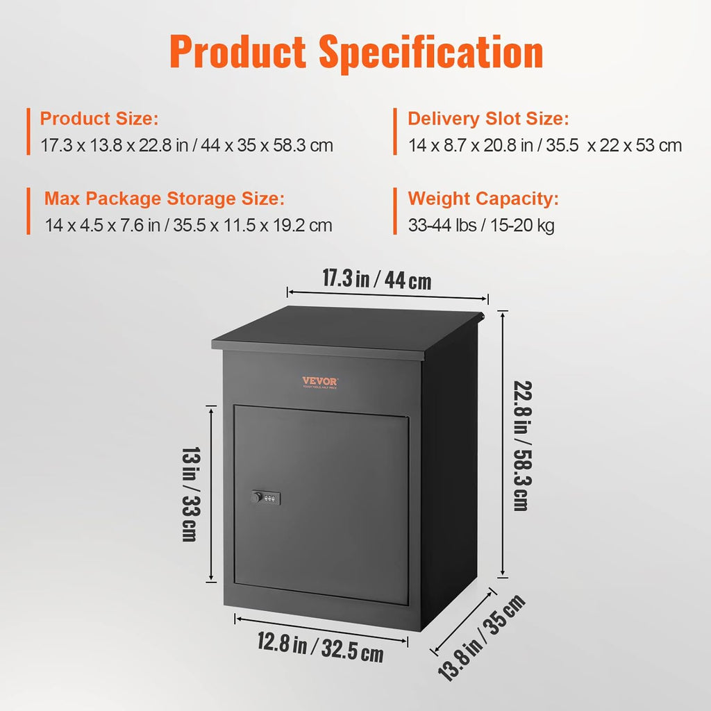 VEVOR Package Delivery Boxes for Outside, Extra Large Mailbox with Coded Lock, Galvanized Steel Wall Mounted Mailboxes 17.3'x13.8'x22.8', Anti-Theft Baffle, IPX3 Waterproof for Porch, Curbside
