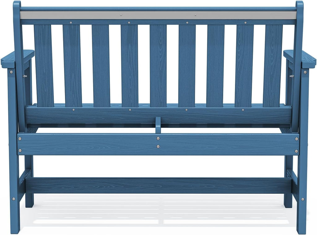 SERWALL Outdoor Bench, HDPE Outdoor Benches Weatherproof, 2-Person Garden Bench with 660 lbs Weight Capacity, Patio Benches for Outdoors, Garden, Porch, Backyard and Park, Navy Blue