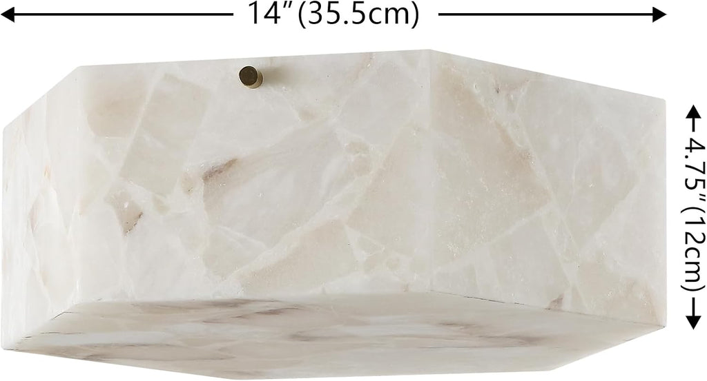 SAFAVIEH Lighting - Iana 2-Light 14-Inch Flush Mount Ceiling Light - White Alabaster & Brass - Contemporary Design - Ideal for Foyer, Hallway, Entryway, Kitchen, Bedroom - LED Bulb Included (FLU4116A)