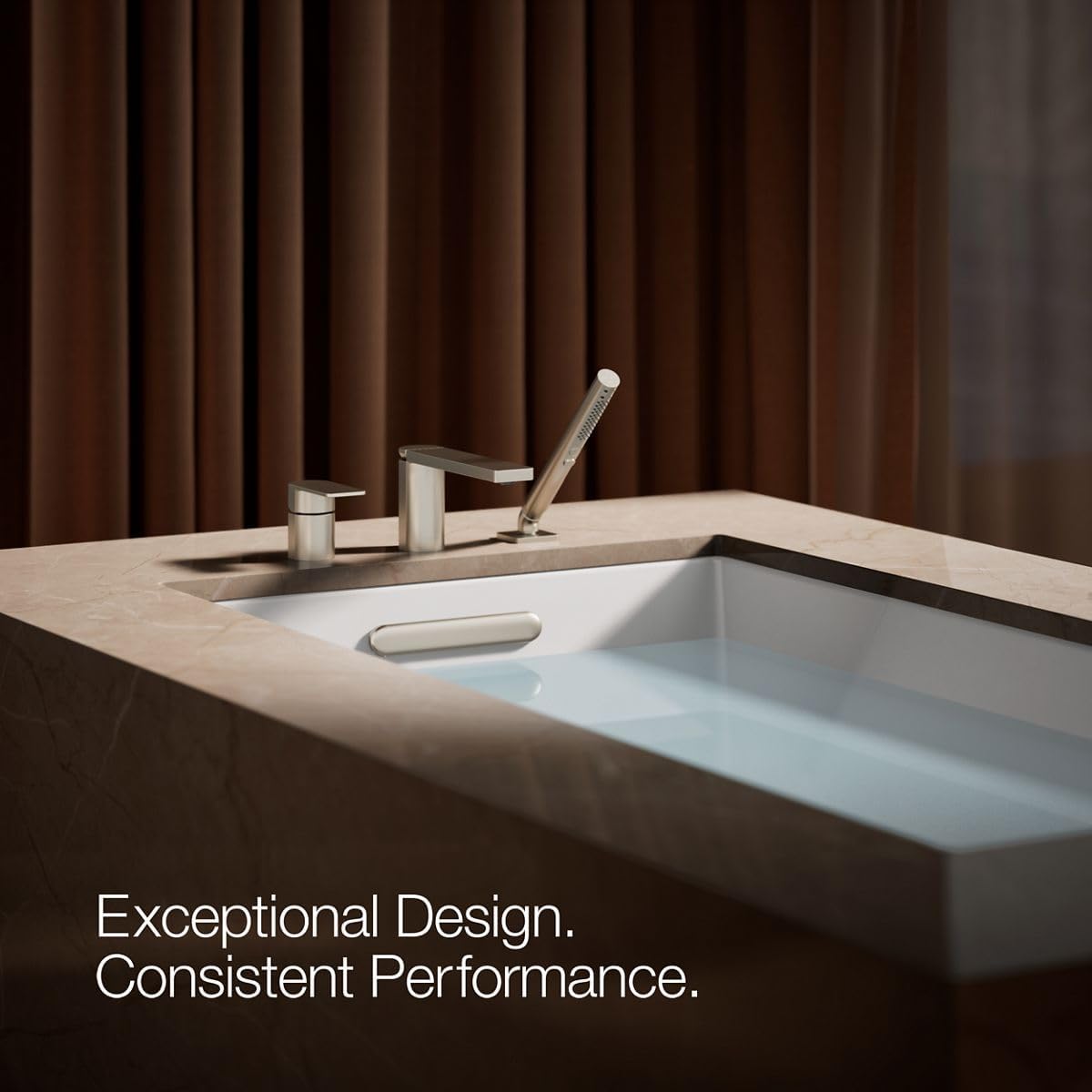 Kohler 23488-4-BN Parallel Single-Handle Deck-Mount Bath Faucet with handshower, Vibrant Brushed Nickel
