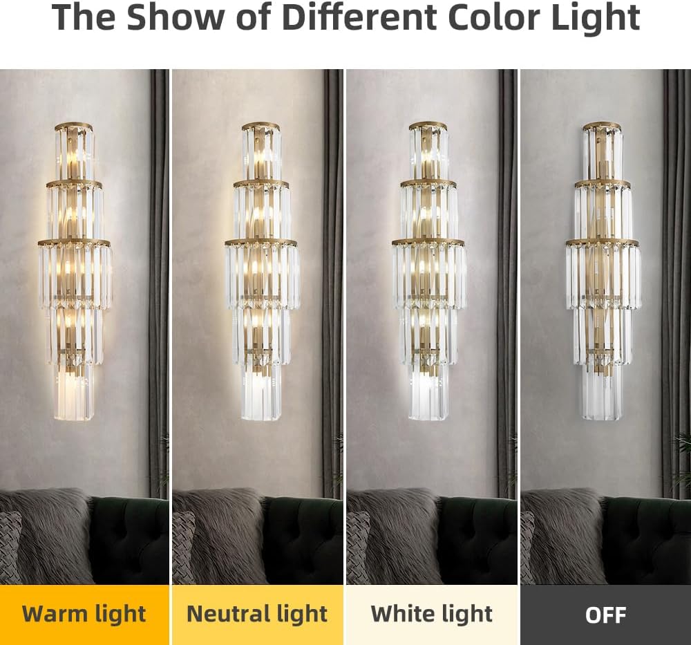 29.5 inch Modern Wall Sconce Contemporary Crystal Wall Sconce 5-Light Gold Bathroom Light Fixtures for Bedroom Hallway Living Room