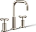 KOHLER K-14406-3-BN Purist® Widespread Bathroom Sink Faucet, Bathroom Faucets, 3-Hole with Low Cross Handles, 1.2 GPM, Vibrant Brushed Nickel