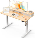Kingant 48 x 24 Inch Electric Standing Desk with Dual Drawers, Height Adjustable Sit to Stand Computer Desk with Storage Shelf and C-Clamp Mount Compatibility for Home Office, Nature