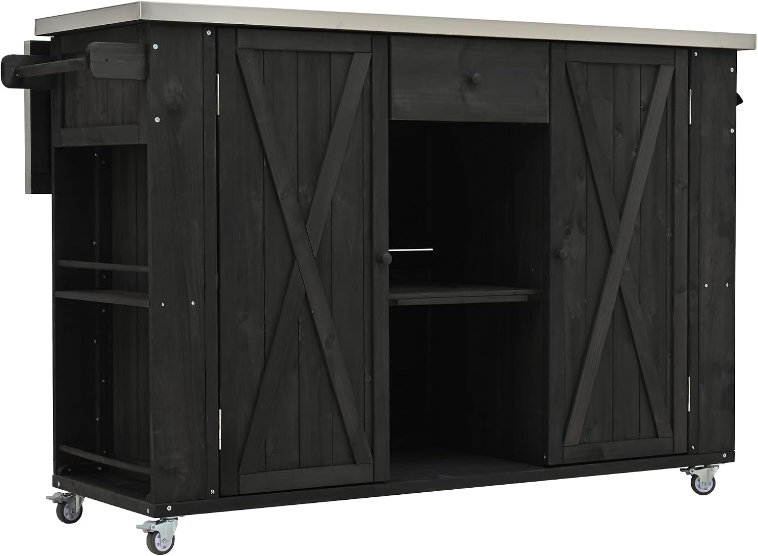 52.25' W Outdoor Kitchen Island Patio Grill Cart with Stainless Steel Tabletop, Storage Cabinet for BBQ, Bar