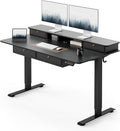 FEZIBO 48 x 24 inch Standing Desk with Drawers, Height Adjustable Electric Workstation, Computer Sit Stand Up Table with Large Storage Shelf 4 Drawers and 2 Hooks, Black