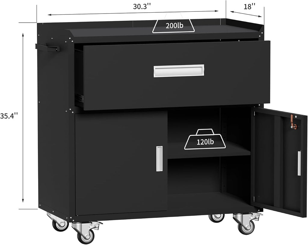 Baborokic Black Metal Garage Storage Cabinet With Wheels, Lockable Tool Cabinet With Shelves, Rolling Metal Cabinet for Warehouse, Home