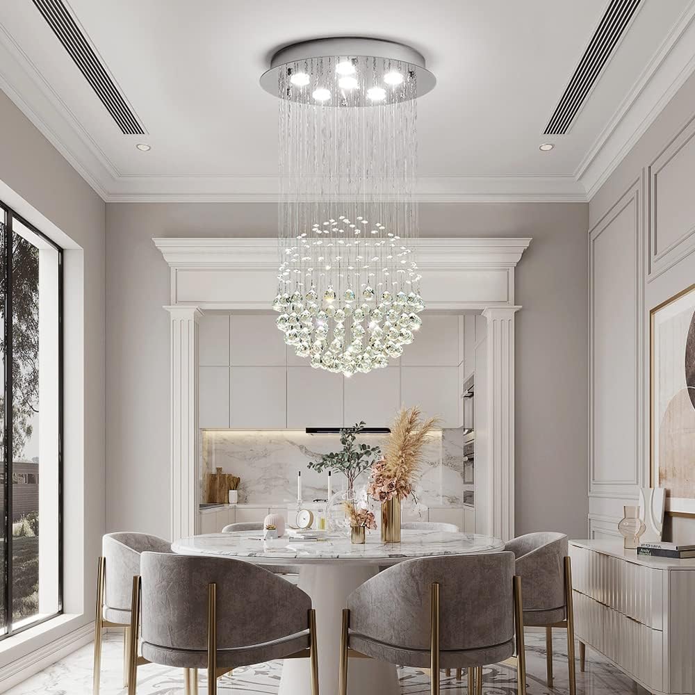 Saint Mossi Chandelier Modern K9 Crystal Raindrop Chandelier Lighting Flush mount LED Ceiling Light Fixture Pendant Lamp for Dining Room Bathroom Bedroom Livingroom 6 GU10 LED Bulbs Required H32 X D18