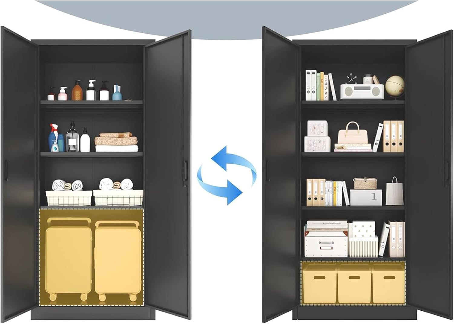 71' Metal Storage Cabinet with Doors, Lock and 4 Adjustable Shelves, Tall Pantry Cabinet for Garage, Office, Bedroom, Shop, Craft Room, Steel Storage Organizer with Adjustable Feet,Black