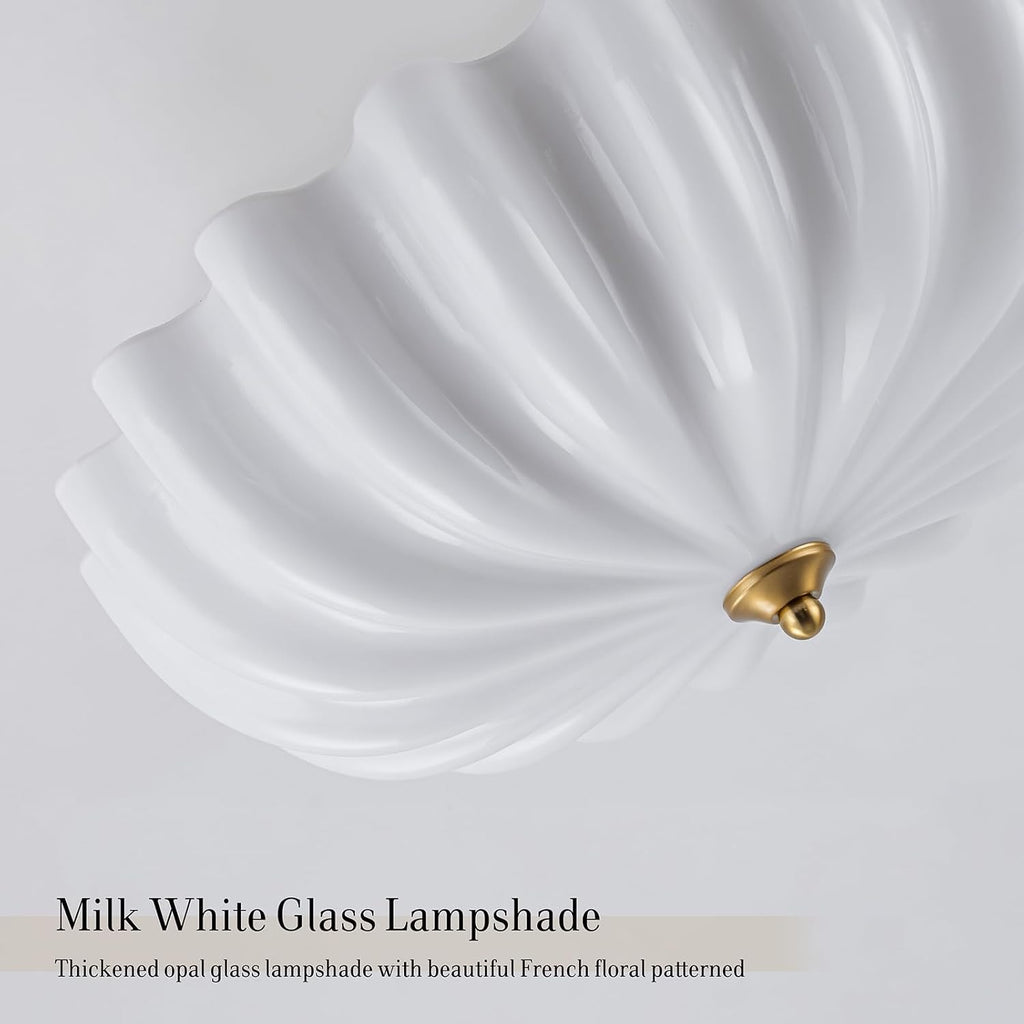 Milk Glass Flush Mount Ceiling Light, 3-Light Gold Hallway Light Fixtures, 15.7'' Vintage Brushed Brass Milk Glass Lights Fixture for Entryway Dining Living Room Foyer