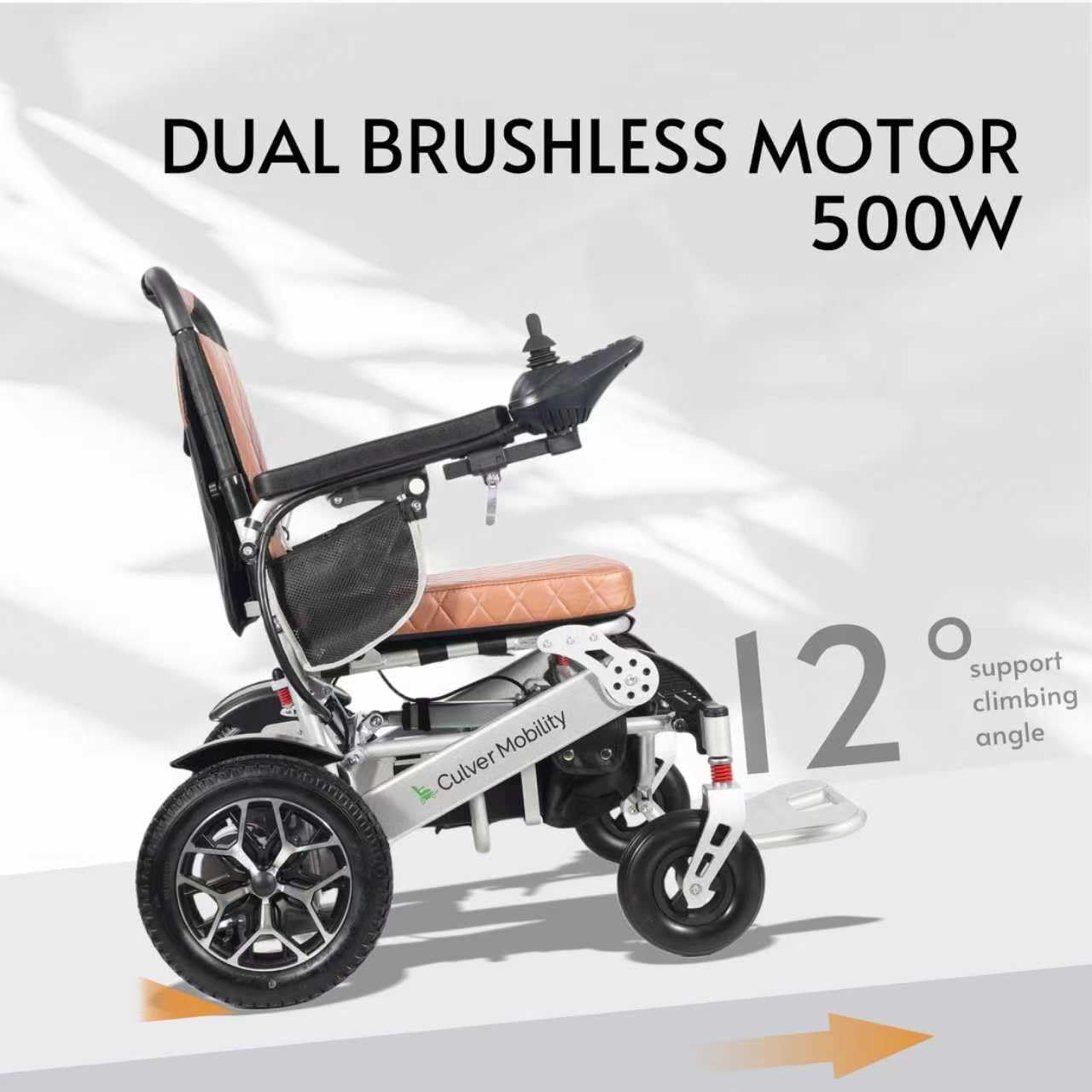 Culver Mobility Wolf Electric Wheelchair for Adults, All Terrain Lightweight Foldable Wheelchairs, Wheel Chair for Adults, One Click Automatic Fold and Unfold (Wolf-Auto)
