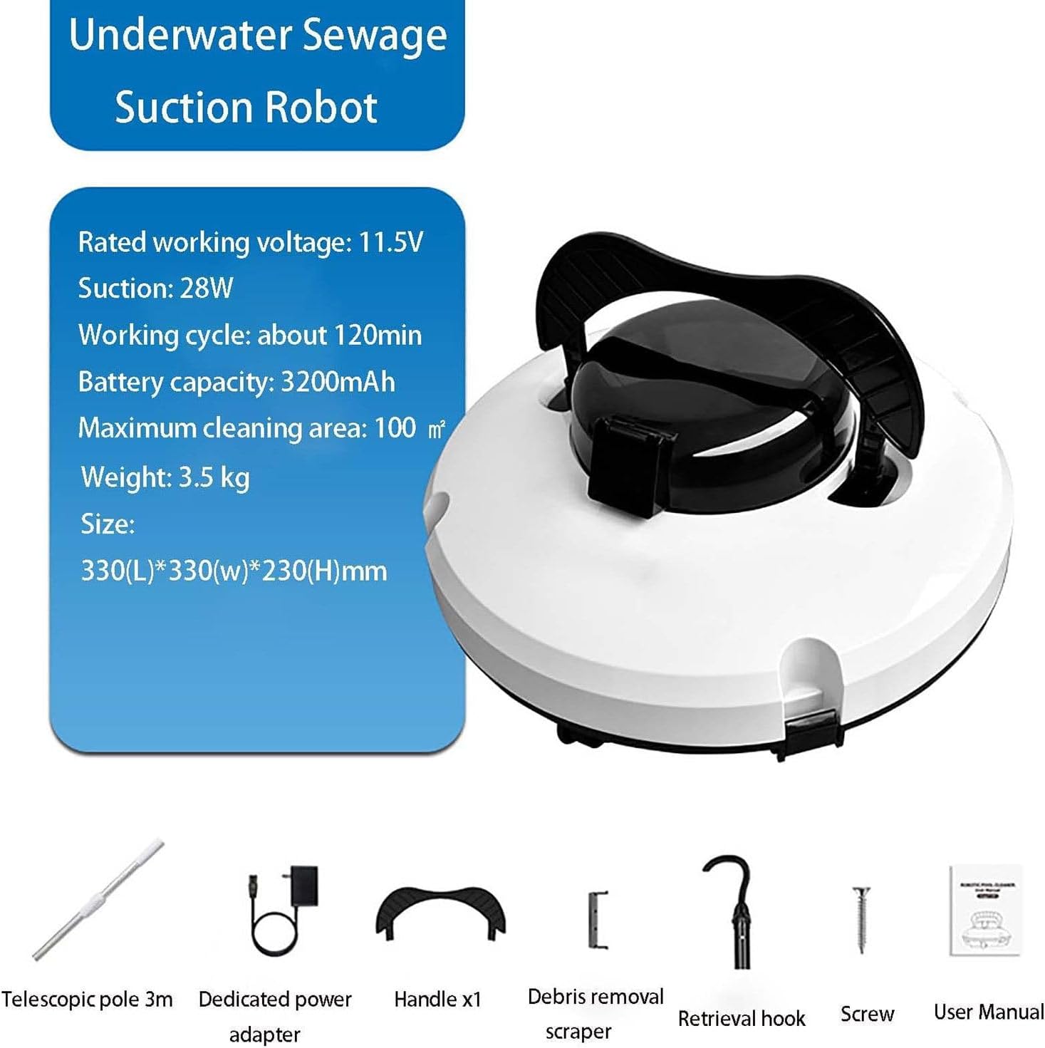 Cordless pool robot, fully automatic pool vacuum, 120 minutes powerful cleaning floor and wall vacuum, pool cleaner for pool cleaning, swimming pools