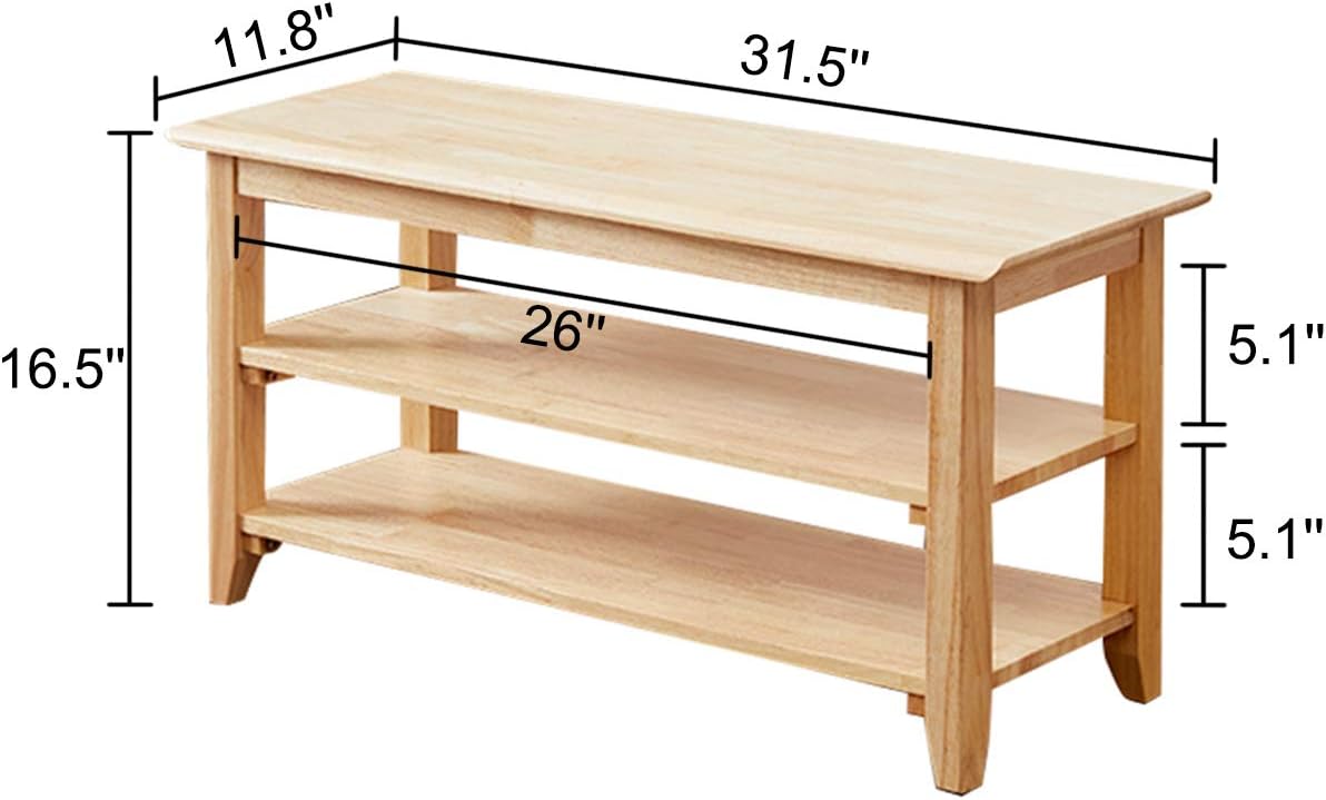XKZG Storage Bench Wooden Shoe Rack Bench Simple Style Wood Entryway Bench (Natural,31.5')