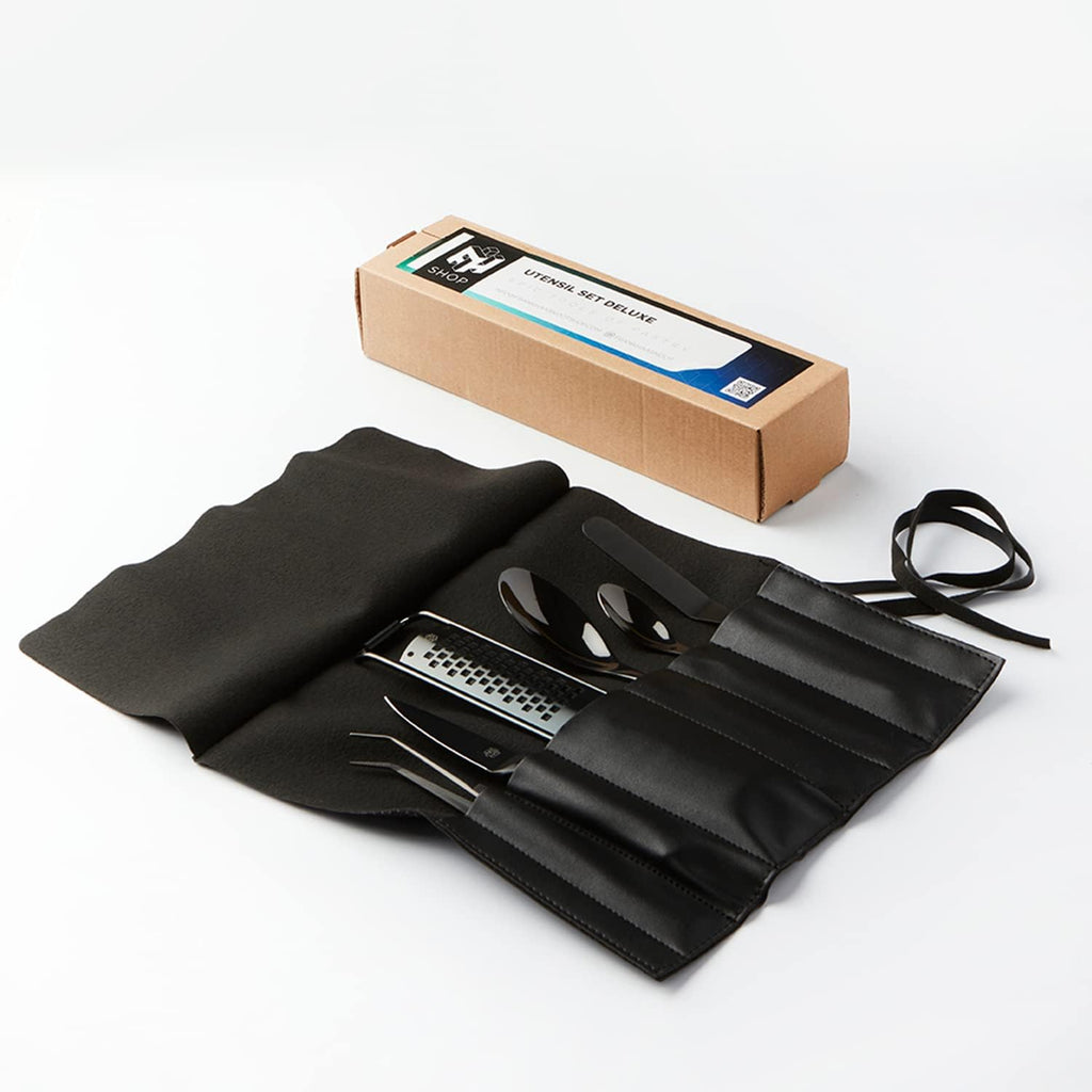 Chef Frank Haasnoot Plating Kit | Utensil Set Deluxe | Black | 6 pcs of Kitchen Tools packed in a case | Culinary Set | Garnish Tweezers & Quenelle Spoons | Food Styling | Pastry & Cooking