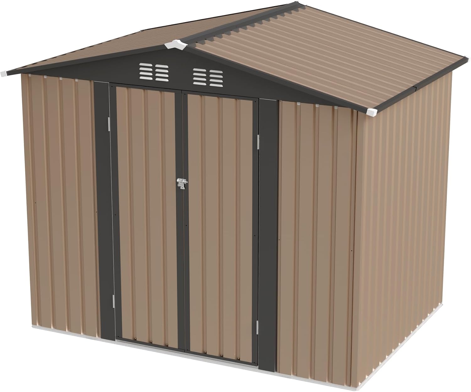 YOPTO 8x6 FT Outdoor Storage Shed,Waterproof Metal Cabinet with Apex Roof and Lockable,Storage Sheds House Shelter w/Vents,Tool House for Storing Bicycles,Lawnmowers,Brown