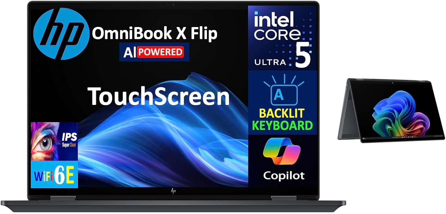 HP OmniBook AI Powered 2-in-1 Laptop 16.0' Touchscreen IPS WUXGA Display (Intel Ultra 5-226v, 16GB LPDDR5X, 512GB PCIe SSD, Backlit KB, Thunderbolt 4, WiFi 6E, Webcam, Win 11 Pro) w/Premium Backpack