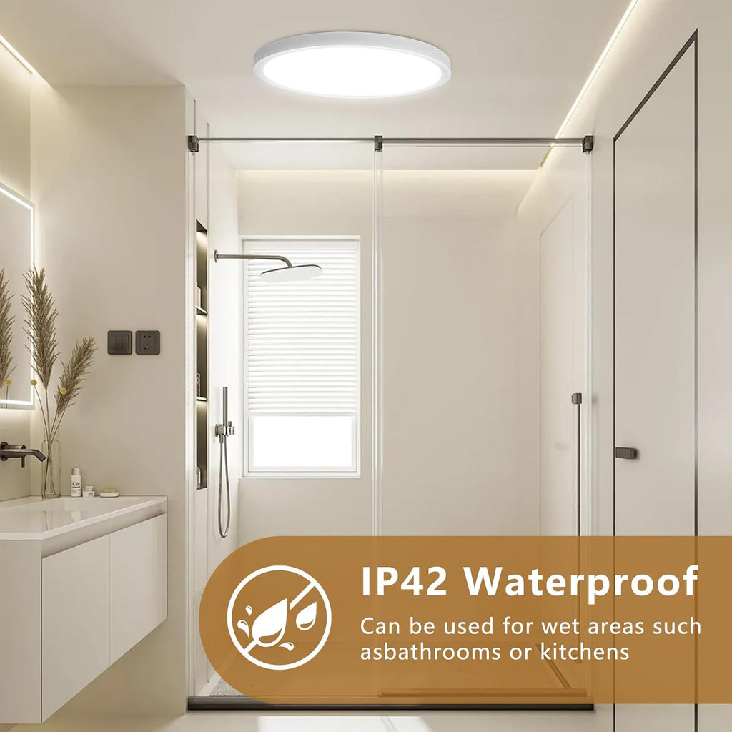 Dimmable 12Inch LED Flush Mount Ceiling Light, 24W, 2520LM, 2700K/3000K/4000K/5000K/6000K CCT Selectable,LED Round Flat Panel Light Dimmable from 5% to 100% for Bedroom,Kitchen,Hallway, White 12PK