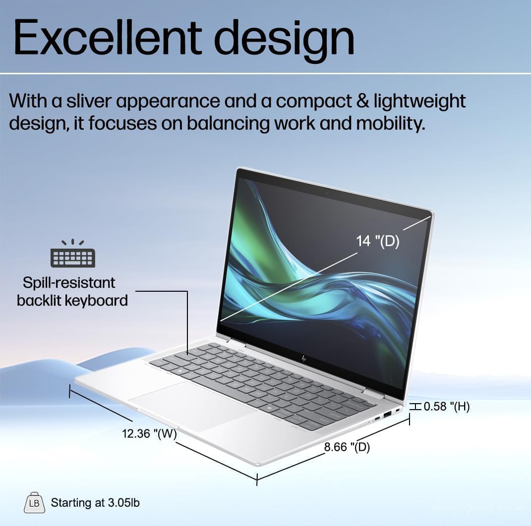 HP EliteBook x360 1040 G11 2-in-1 Business AI Laptop 14.0' Touchscreen OLED 2.8K Display (Intel Ultra 7-155H vPro, 32GB RAM, 1TB SSD, Active Pen, Copilot, Backlit KB, FP, IR Webcam, 2 TB 4, Win11Pro)
