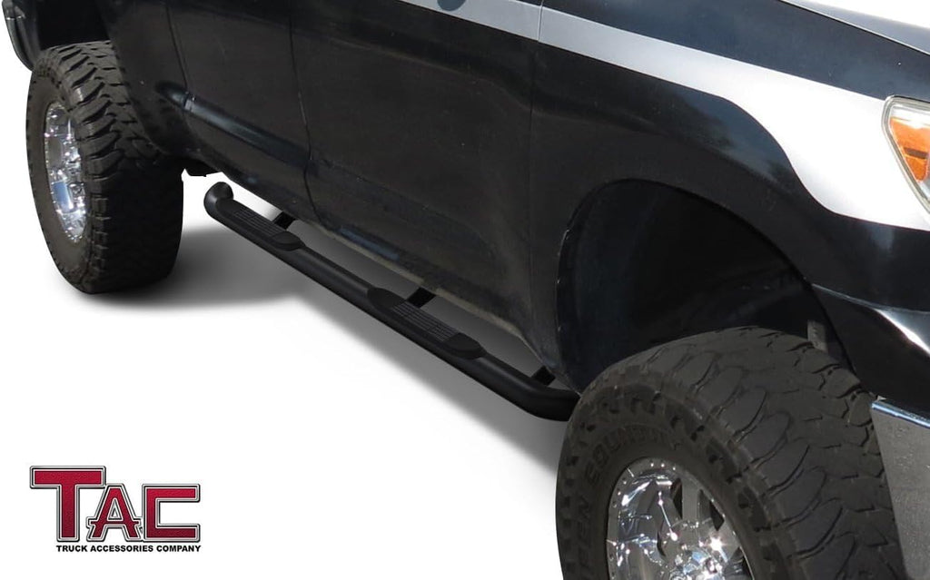 TAC 3' Side Steps Fit 2007-2021 Toyota Tundra Double Cab Truck Pickup Black Side Bars Nerf Bars Step Rails Running Boards Rock Panel Off Road Exterior Accessories (2 PCS Running Boards)