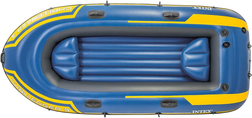 INTEX 68370EP Challenger 3 Inflatable Boat Set: Includes Deluxe 48in Boat Oars and High-Output Pump – Triple Air Chambers – Welded Oar Locks – 3 Person – 660lb Weight Capacity
