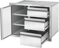 Outdoor Kitchen Drawer Combo Cabinet Stainless Steel Triple Drawers & Access Doors, 28' W x 22' H x 19.5' D, Built-in BBQ Island Cabinet for Outdoor Grill Station (Drawer and Left Door Combo)