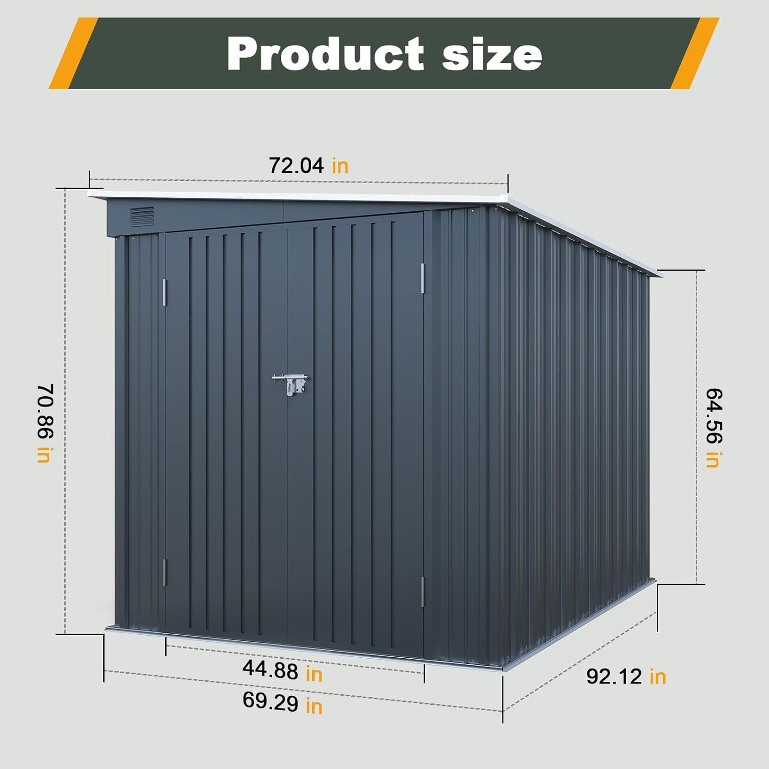 6x8 FT Metal Shed with Skylight, Lean to Garden Shed with Lockable Double Doors for Garden Tools, Lawn Mower, Motorcycle, Outside Storage Shed Waterproof for Backyard, Patio