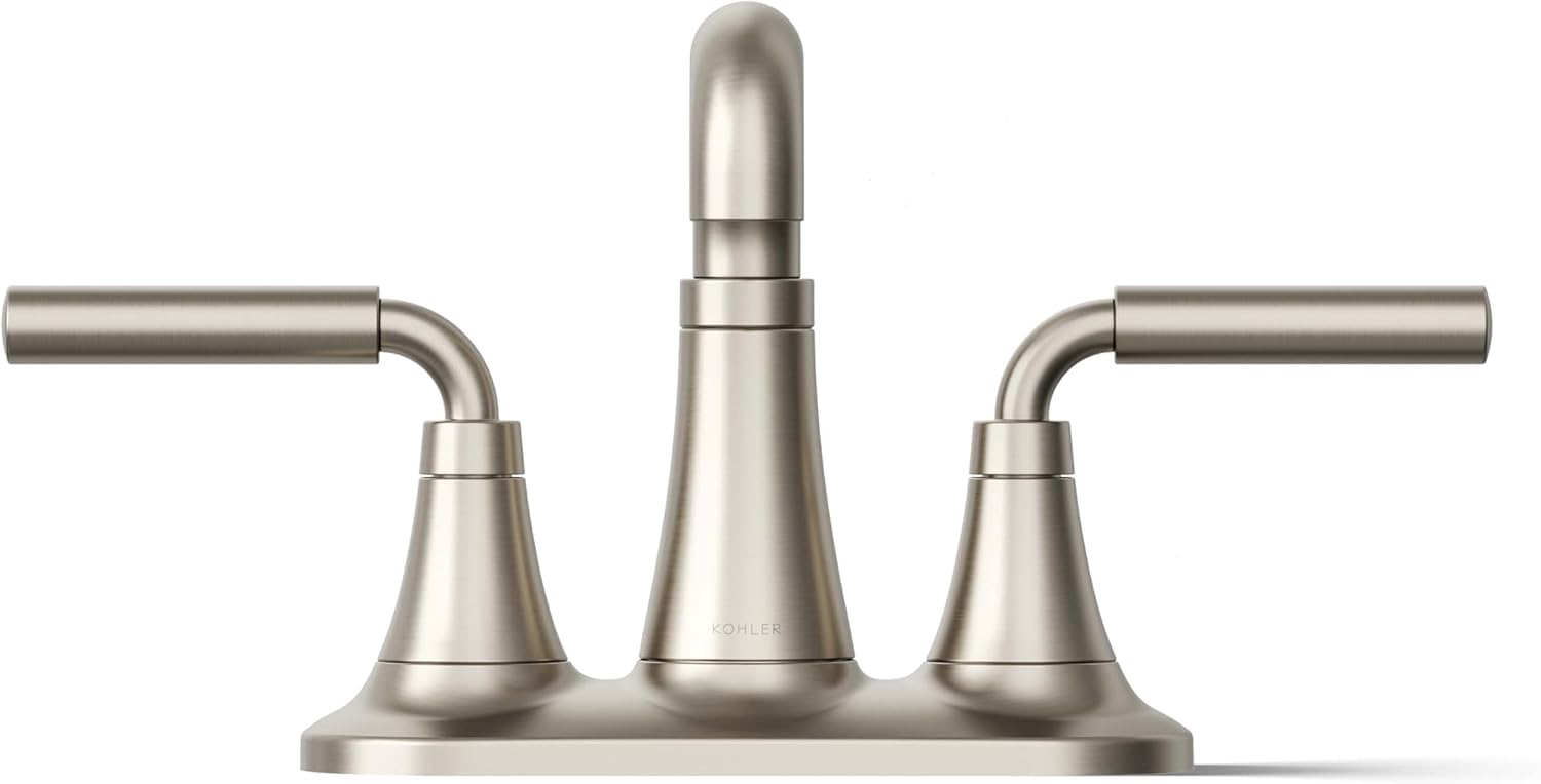 KOHLER K-27414-4N-BN Tone™ Centerset Bathroom Faucet, Clicker Drain, Bathroom Faucets, 0.5 GPM, Vibrant Brushed Nickel